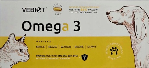 Vebiot 60 kaps omega 3 wspiera serce wzrok skóra stawy witE dla psa kota