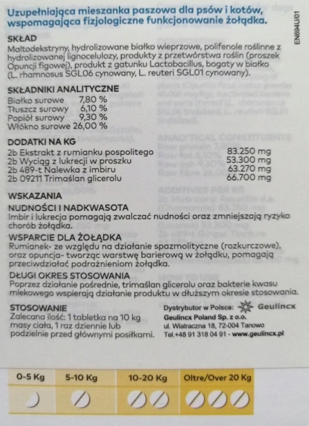 Stomek 32 Tabletki Suplement Na Żołądek Trawienie Dla Psa Kota Geulincx