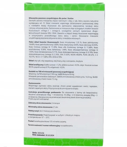 Dermafit Dog Płyn 125 ml Dla Psa Na Problemy Skórne Na Sierść Geulincx